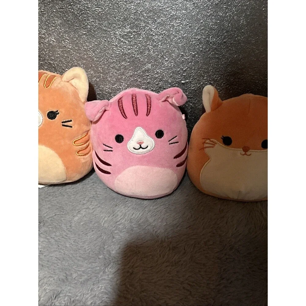 Squishmallows Set of 3 Plush Toys Orange Tabby Cat Pink Cat Chinchilla Stuffies